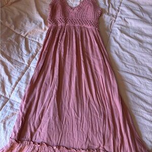 Elegant Pink Crochet Maxi Dress